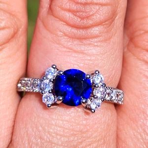 Blue Sapphire and White Fashion Ring